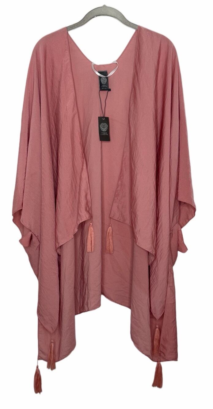 NWT Vince Camuto Pink Boho Open Kimono Shawl with Tassels One Size